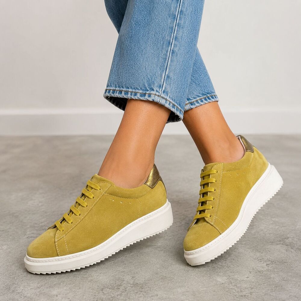 Homers Artisan Mustard Suede Platform Sneakers EU 40 US 9.5 Lace Up Spain